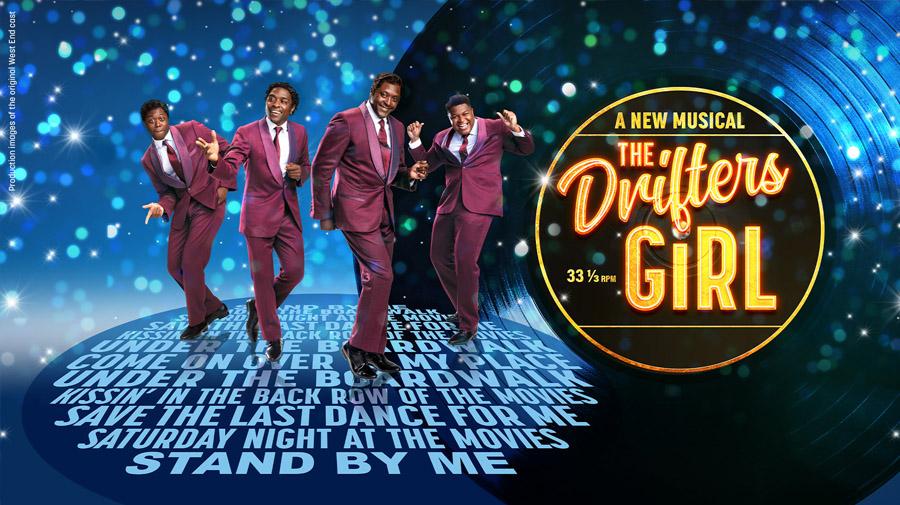 image of 4 men dancing next to a sign that says The Drifters Girl