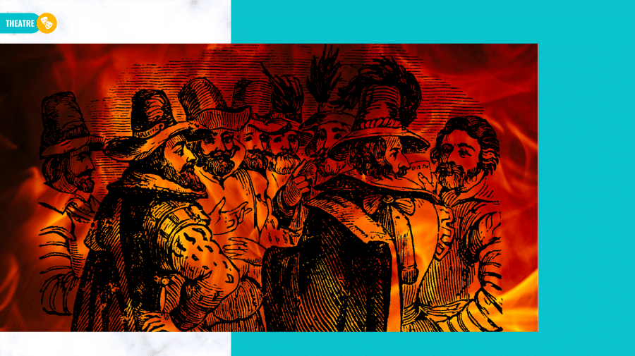 drawing of Guy Fawkes and his gang