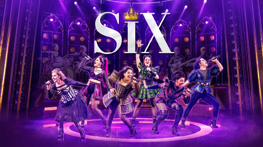 The six ladies in costume underneath the title logo for the show