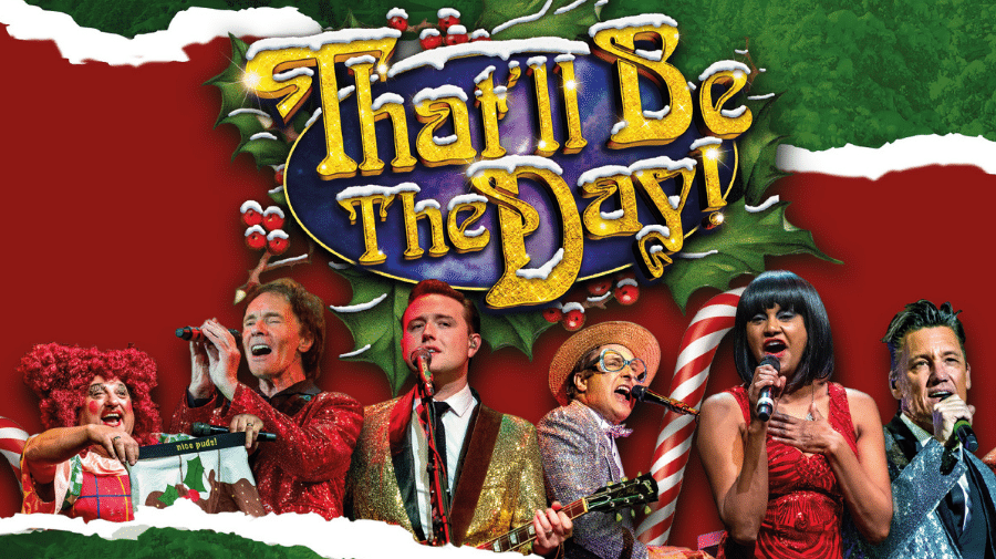image of the cast singing and logo