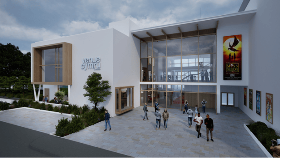 Computer generated image of the rear entrance to Venue Cymru