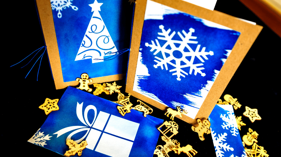 image of blue handmade christmas cards