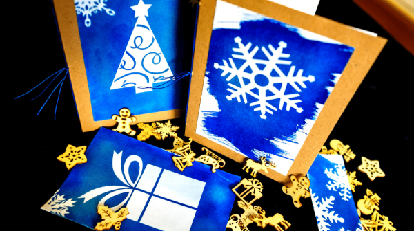 image of blue handmade christmas cards