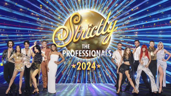 Strictly Professionals 2024 lineup group photo with blue and gold background